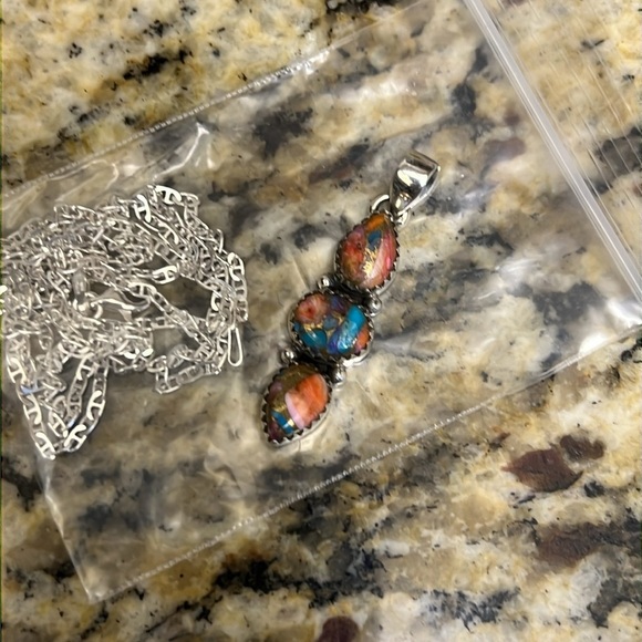 Sterling Silver Italy Chain with Southwestern Inlay Pendant - Picture 1 of 4